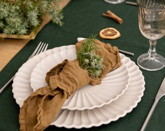 Serviettes en lin en ensemble cannelle de 2, serviettes en lin vintage, réglage de table, grandes serviettes, linge lavé à la pierre, décoration de table de Noël