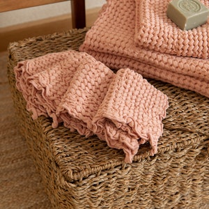 Serviette en coton gaufré rose, serviettes de bain, serviette de bain super douce, grand drap de bain, cadeau de pendaison de crémaillère image 4