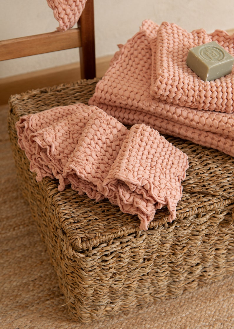 Serviette en coton gaufré rose, serviettes de bain, serviette de bain super douce, grand drap de bain, cadeau de pendaison de crémaillère image 4