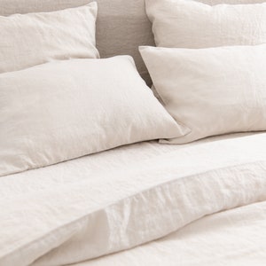 Beige Linen Bedding Set . Linen Duvet Cover and 2 linen pillowcases. Stonewashed linen Queen, King, Full/Double sets. Custom sizes. image 5