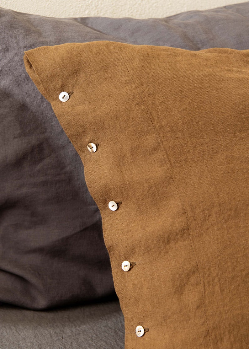 Linen Bedding Set in Cinnamon Color, Duvet Cover and 2 linen pillowcases, Linen comforter set Queen King Custom sizes imagem 8