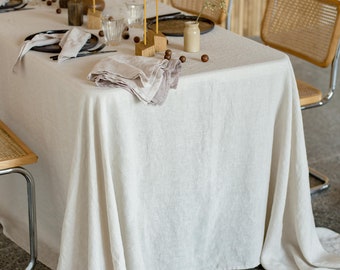 Linen Tablecloth in Beige color. Organic linen Table cloth. Stonewashed soft linen. Custom size.