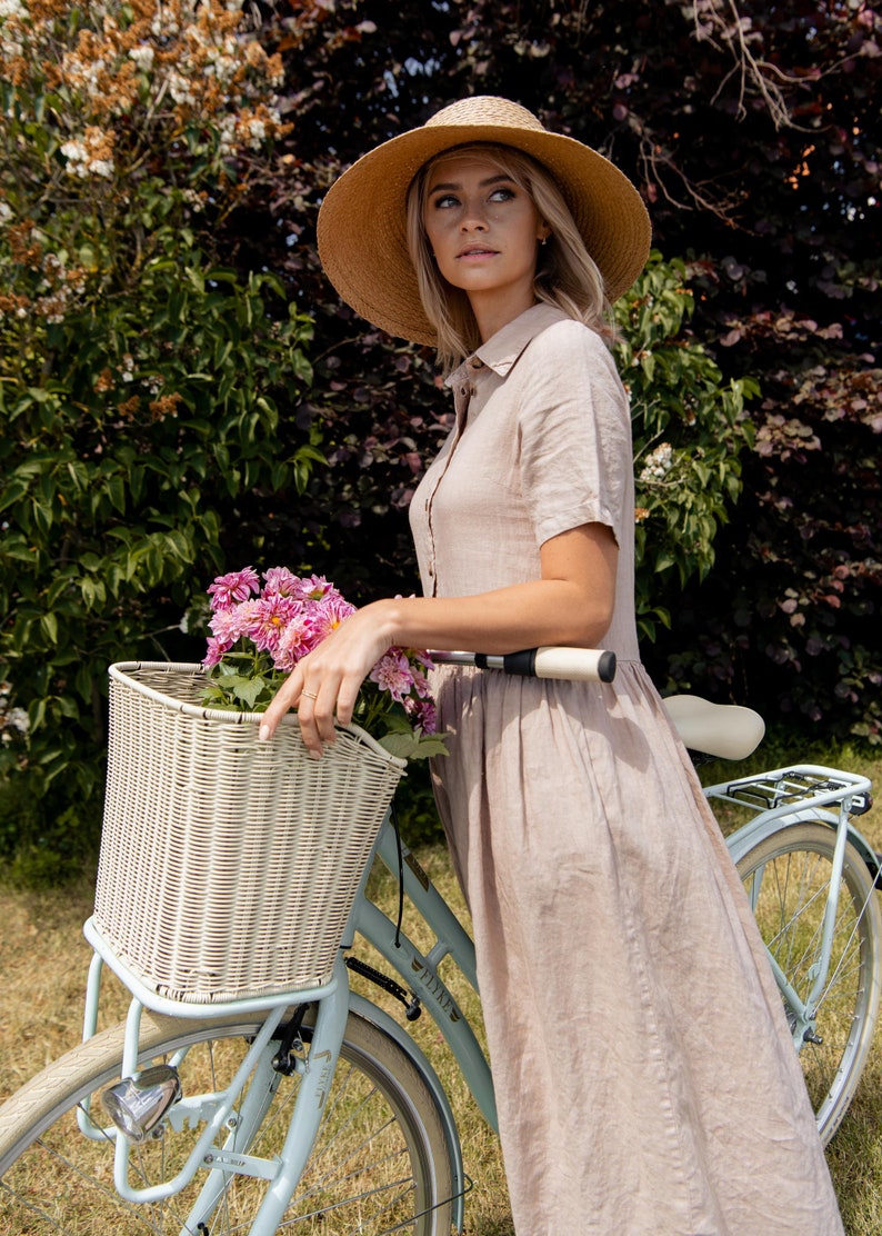 Linen dress for summer in Almond colour. image 3