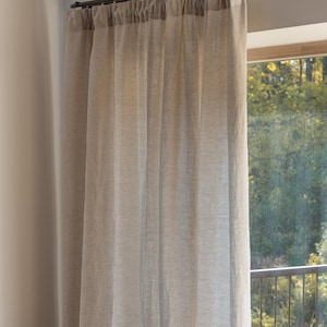 Extra wide linen curtain with tab top / 240cm Width curtain. Extra long curtains in Beige color image 6