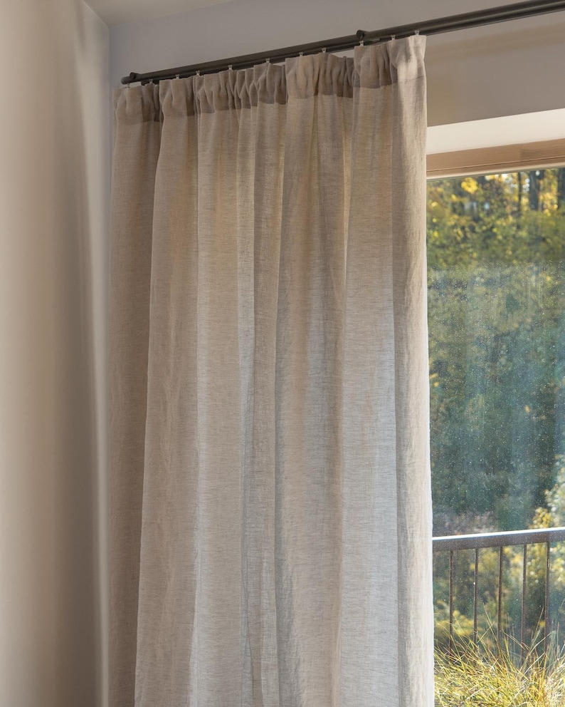 Extra wide linen curtain with tab top / 240cm Width curtain. Extra long curtains in Beige color image 6