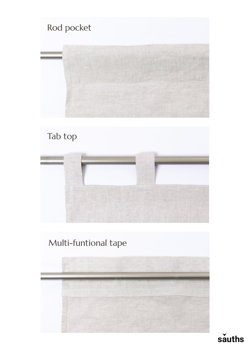 Linen curtain panel with tab top. 55/140 Cm Width curtains. Extra long curtains. Custom sizes. Light grey curtains. image 2