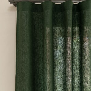 Heavy weight linen curtains, Emerald green linen panel, extra long linen curtains. 285gsm linen panels. Stonewashed 100% European linen. image 3