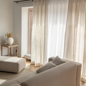 Linen curtain panel with pleated top. 55/140 Cm Width curtain.Length in many options.Extra long curtains. Custom sizes. Beige curtains. image 1