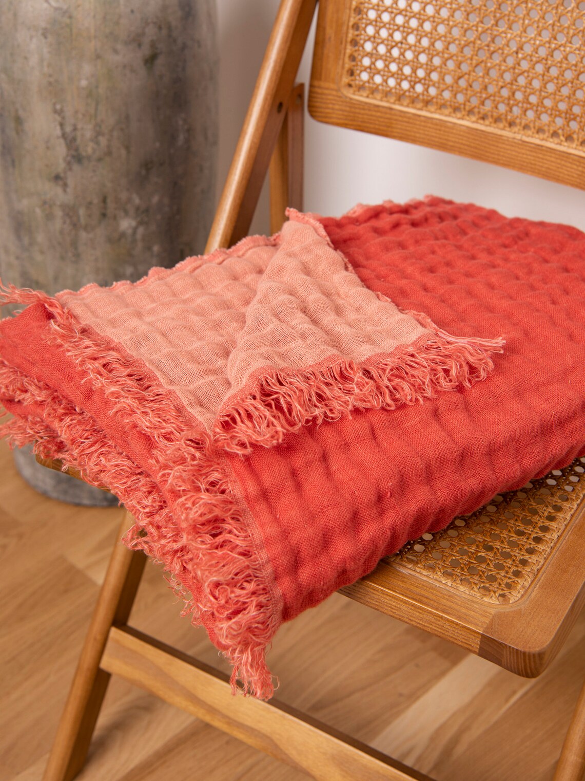 Linen Throw Blanket. Terracotta Color Blanket. Fringed Linen Etsy