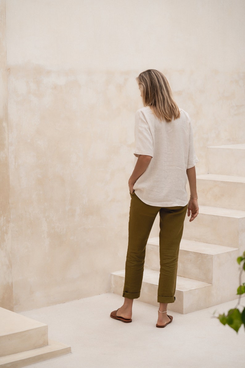 Linen Blouse Tessa. Loose Fit Linen Blouse in Beige. Linen Summer clothing. image 2