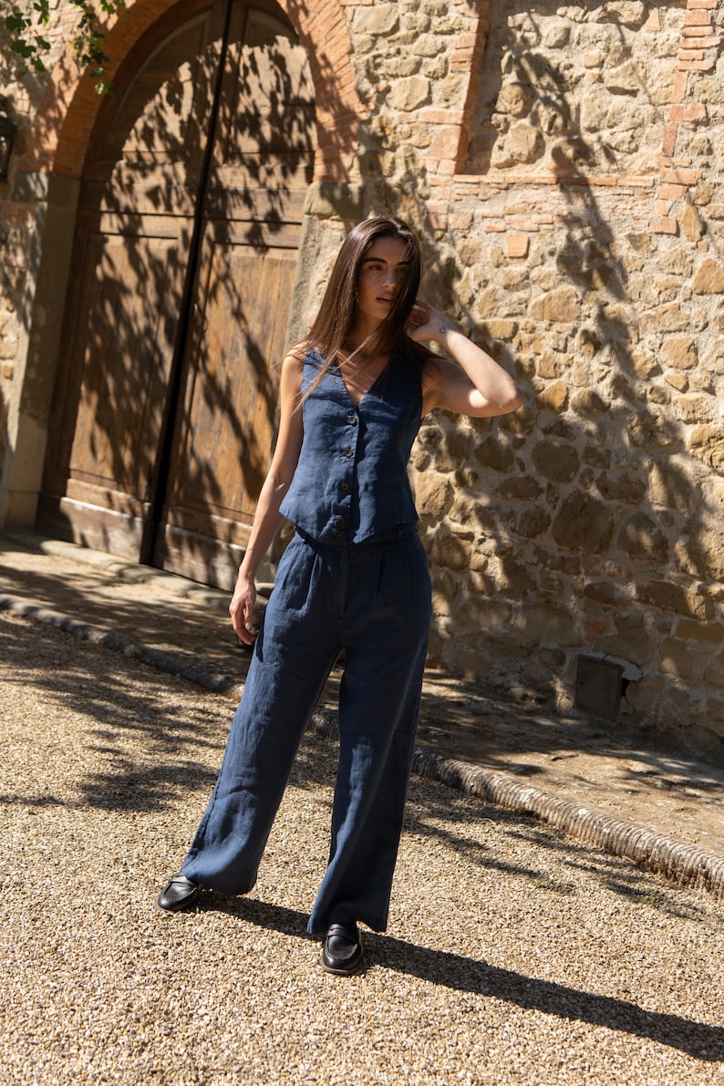 Linen Vest for Women. Linen Vest Top. Elegant Linen Vest.Linen Vest Amy in Dark Blue image 3