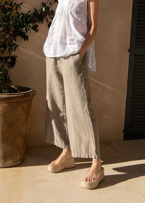 Linen Pants Kim in Cappuccino Colour . Hight Waist Linen Pants. Comfortable Pants for Summer.
