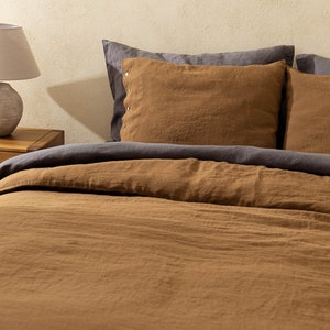 Linen Duvet Cover in Cinnamon colour. Linen comforter King Queen size. Bed linen in Custom sizes. image 4