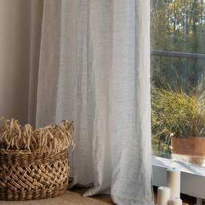 Extra wide linen curtain with tab top / 240cm Width curtain. Extra long curtains in Beige color image 4