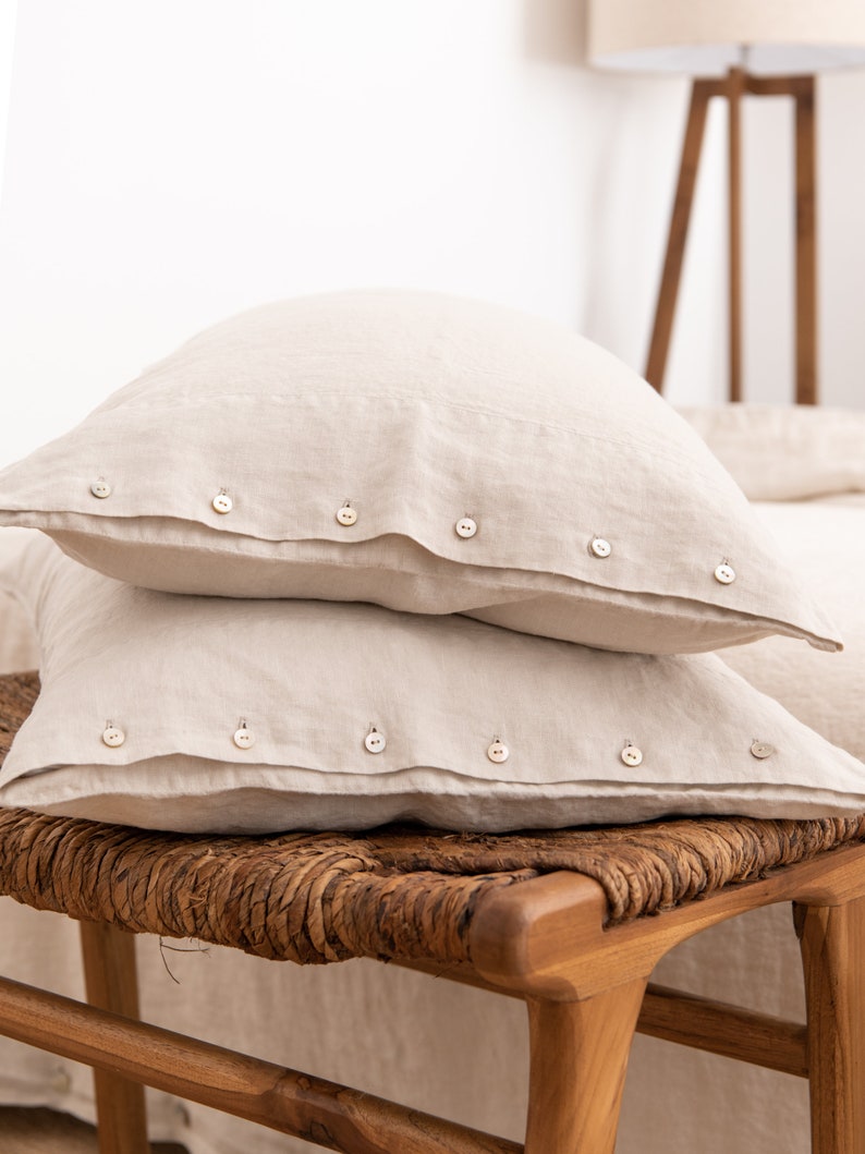 Beige Linen Bedding Set . Linen Duvet Cover and 2 linen pillowcases. Stonewashed linen Queen, King, Full/Double sets. Custom sizes. image 7