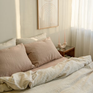 Linen Bedding Set in Beige Color. Linen Duvet Cover and 2 linen pillowcases. Queen, King, Full/Double sizes. Custom sizes. image 1