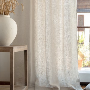 Heavy weight linen curtains with multifunctional tape, Handmade Beige extra long linen curtains image 2