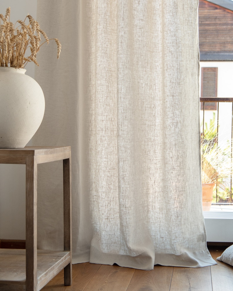 Heavy weight linen curtains with multifunctional tape, Handmade Beige extra long linen curtains image 2