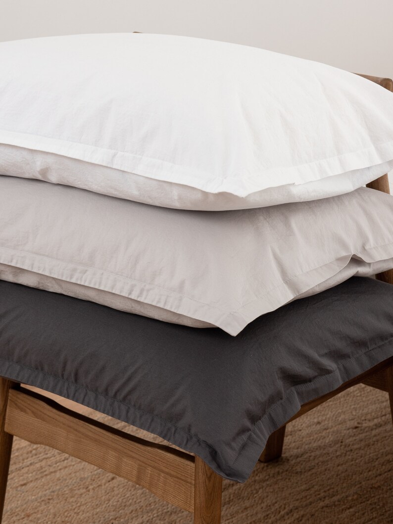 Light grey pillowcase set. Handmade cotton pillowcases. Stonewashed cotton. Custom sizes. King, Standard pillowcases size. image 3