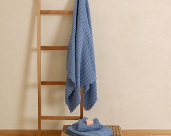 Waffle towel in blue, Cotton bathroom towels Large size bath cloth