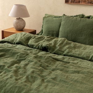 Linen Duvet Cover in Green color. Linen comforter. Comforter King. Queen. Bed linen Custom sizes.