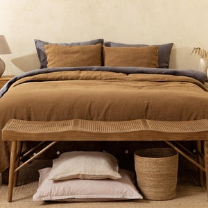 Linen Duvet Cover in Cinnamon colour. Linen comforter King Queen size. Bed linen in Custom sizes. image 1