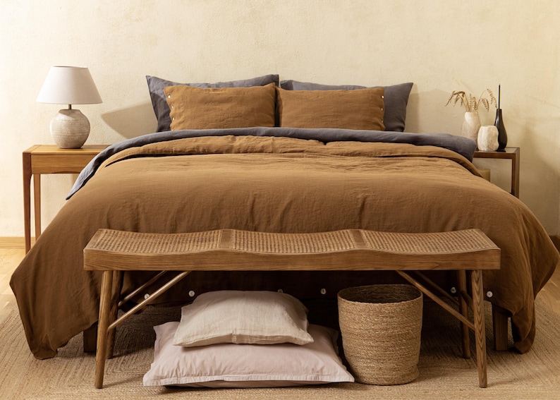 Linen Duvet Cover in Cinnamon colour. Linen comforter King Queen size. Bed linen in Custom sizes. image 1