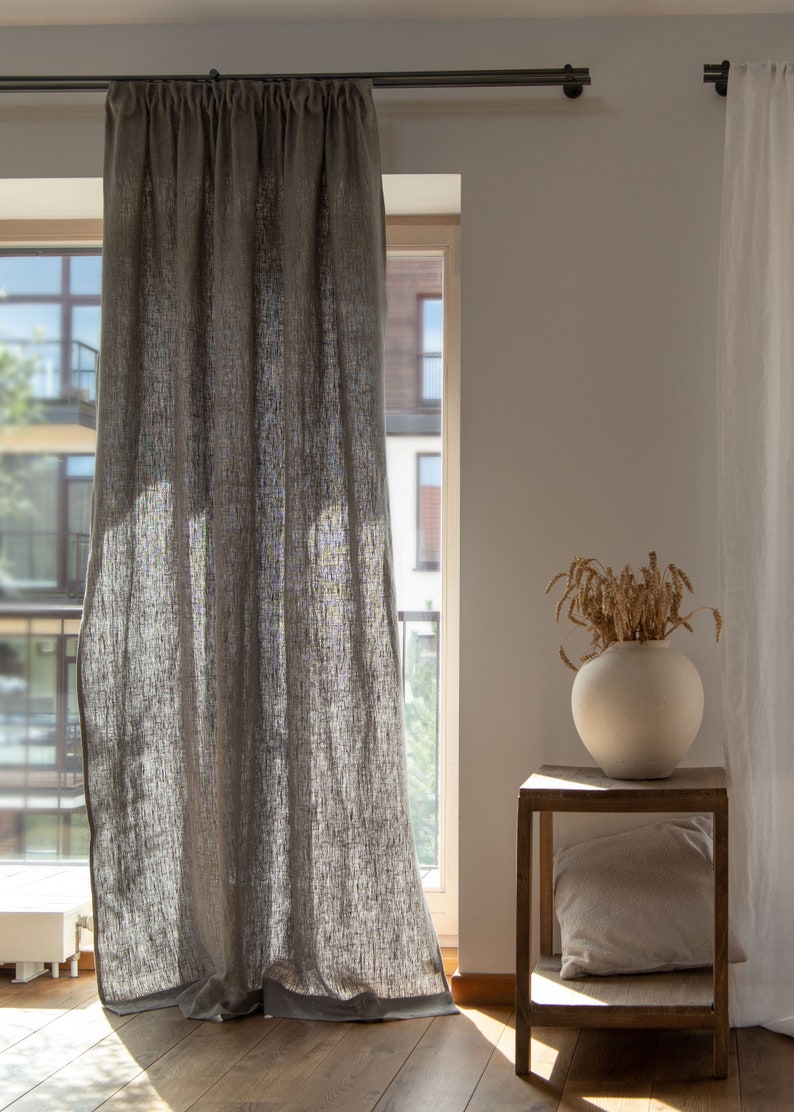 Heavy weight linen curtains with multifunctional tape, Handmade Beige extra long linen curtains image 6
