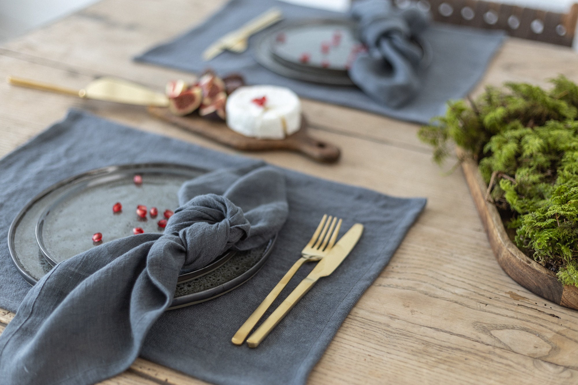 Napperon en Lin. Linge Tapis de Table Couleur Grise et Beige.