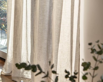 Extra wide linen curtain with tab top / 240cm Width curtain. Extra long curtains in Beige color