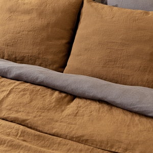 Linen Duvet Cover in Cinnamon colour. Linen comforter King Queen size. Bed linen in Custom sizes. image 8
