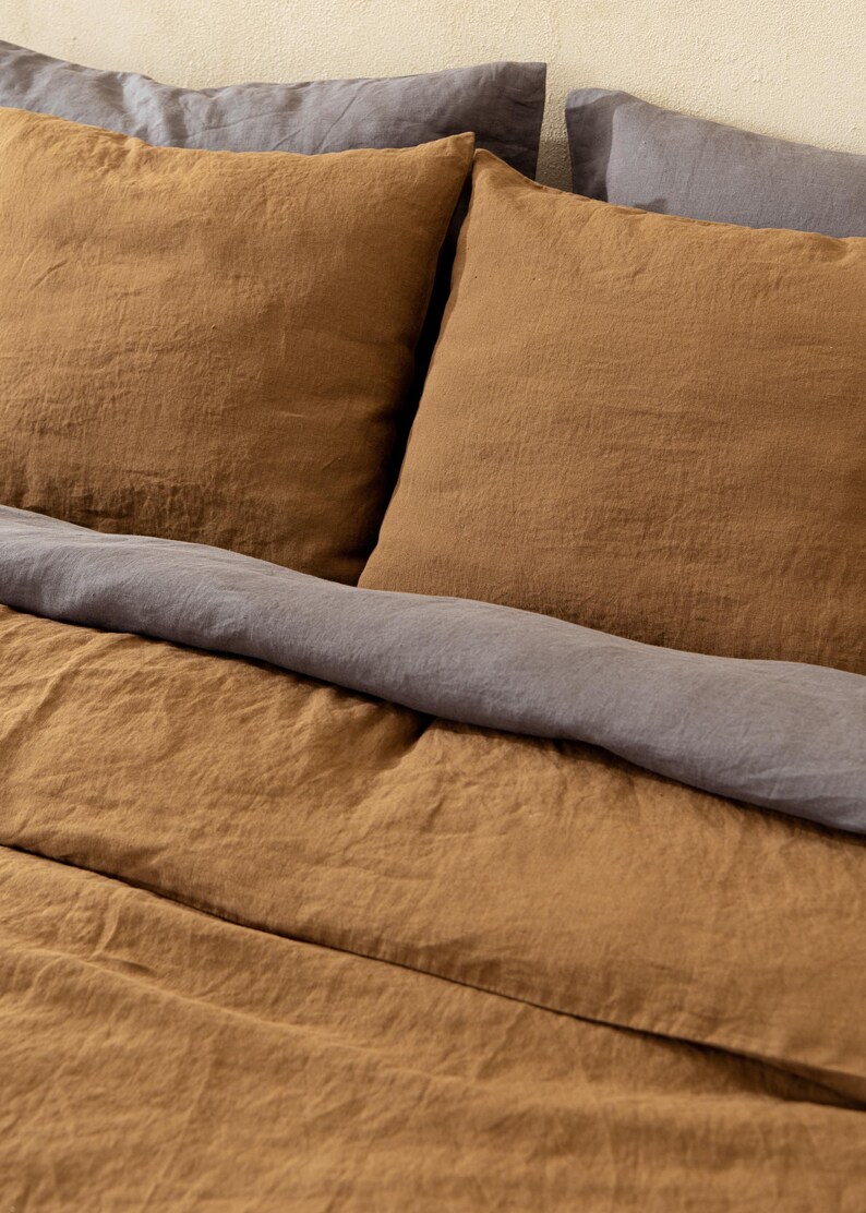 Linen Duvet Cover in Cinnamon colour. Linen comforter King Queen size. Bed linen in Custom sizes. image 8