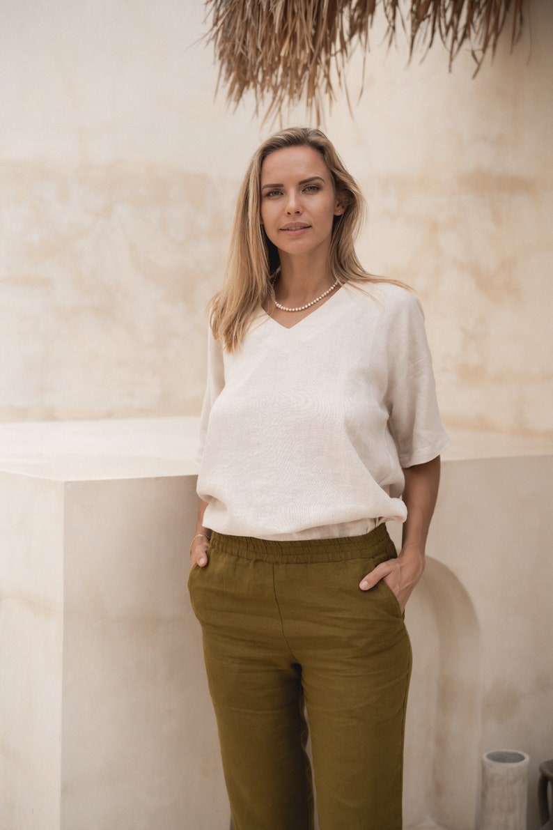 Linen Blouse Tessa. Loose Fit Linen Blouse in Beige. Linen Summer clothing. image 4