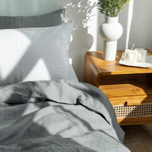 Linen Bedding Set in Dark Gray Color. Linen Duvet Cover and 2 linen pillowcases. Queen, King, Full/Double sets. Custom sizes. image 1