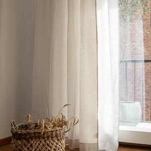 Linen curtain panel with pleated top. 55/140 Cm Width curtain.Length in many options.Extra long curtains. Custom sizes. Beige curtains. image 3