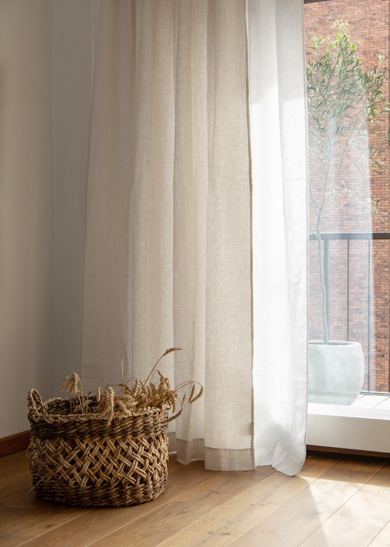 Linen curtain panel with pleated top. 55/140 Cm Width curtain.Length in many options.Extra long curtains. Custom sizes. Beige curtains. image 3