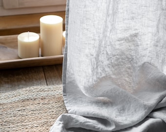 Linen curtain panel with tab top.  55"/140 Cm Width curtains. Extra long curtains. Custom sizes.  Light grey curtains.