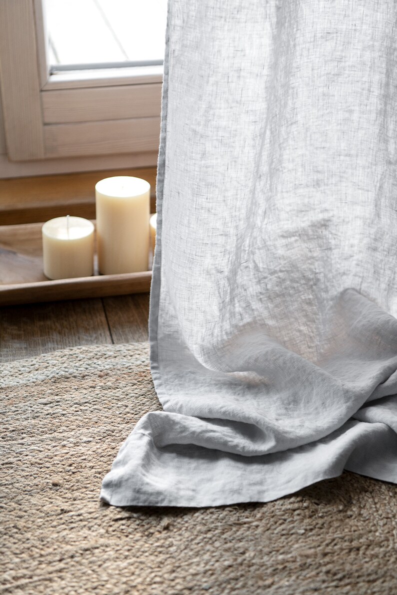 Linen curtain panel with tab top. 55/140 Cm Width curtains. Extra long curtains. Custom sizes. Light grey curtains. image 1