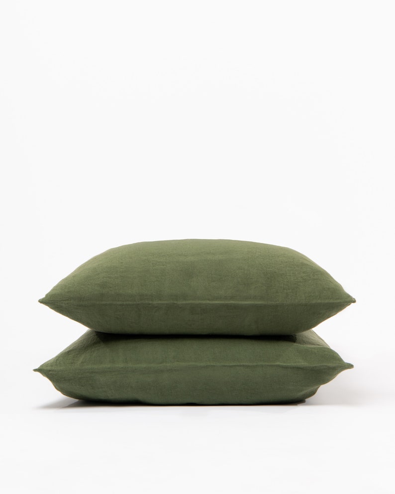 Ensemble de literie en lin, housse de couette double king size et oreillers de couleur verte, ensemble de draps en lin 100 % naturel dimensions personnalisées image 6