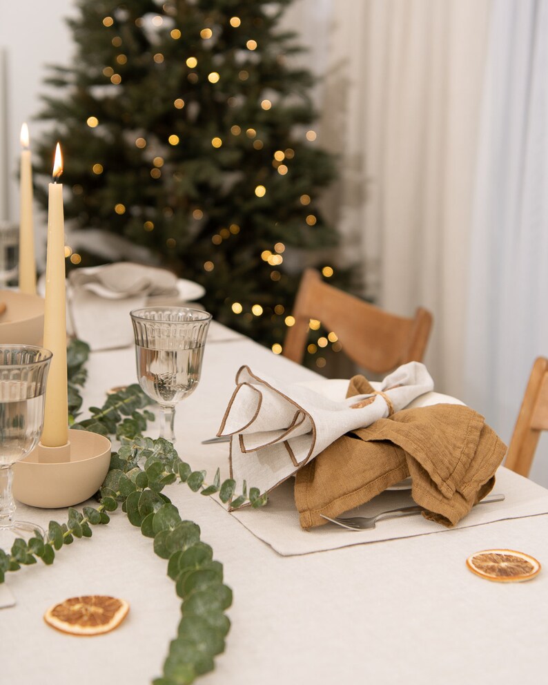 Large linen tablecloth in Natural color, Christmas table decor, Stonewashed linen tablecloth, rectangular, custom sizes, Thanksgiving table image 2