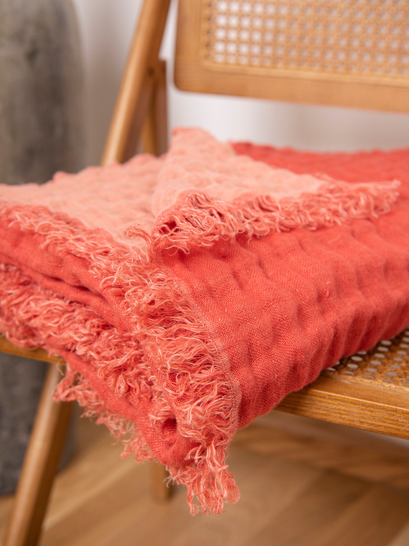 Linen Throw Blanket. Terracotta Color Blanket. Fringed Linen Etsy