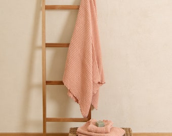 Serviette en coton gaufré rose, serviettes de bain, serviette de bain super douce, grand drap de bain, cadeau de pendaison de crémaillère