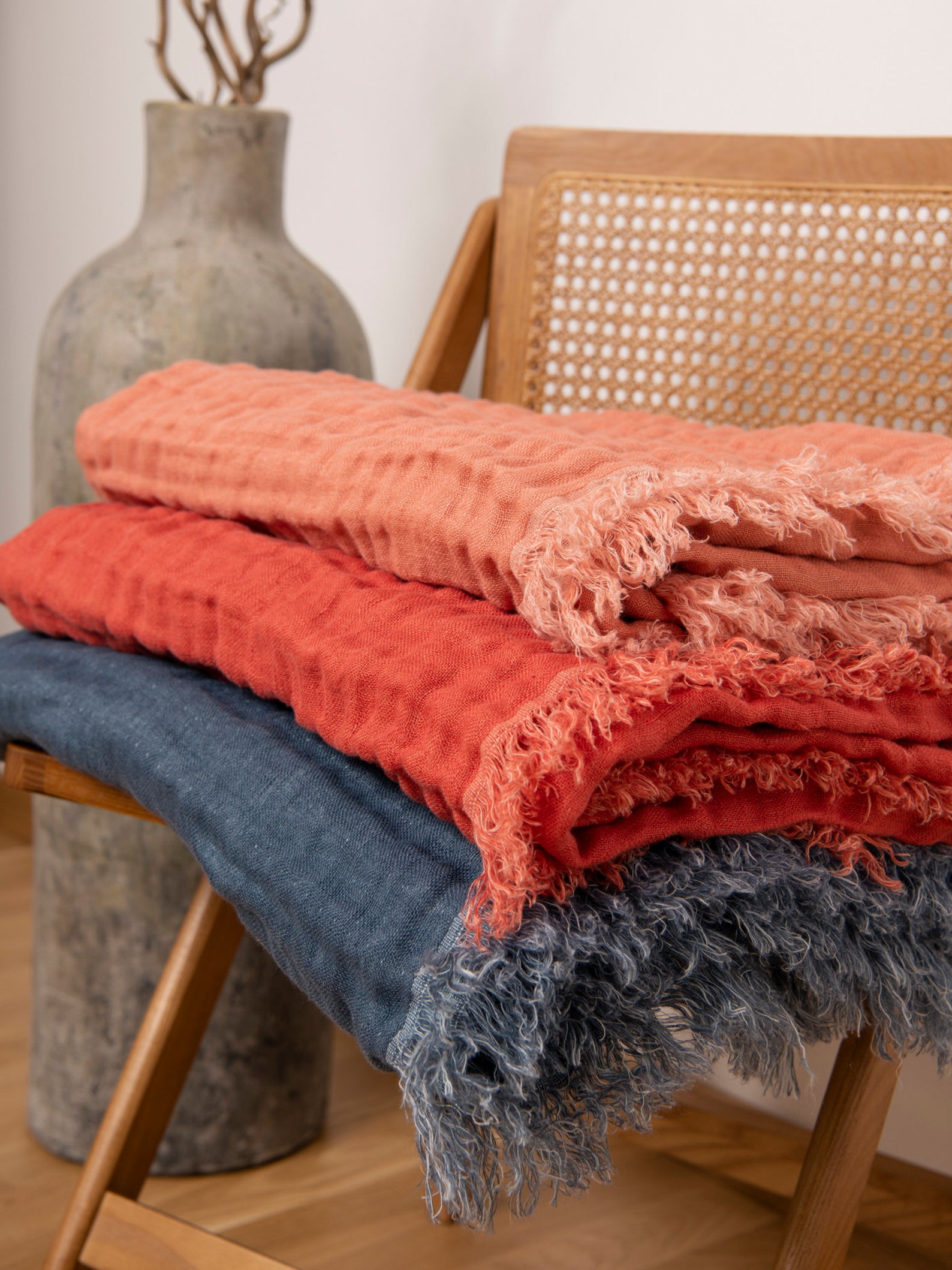 Linen Throw Blanket. Terracotta Color Blanket. Fringed Linen Etsy