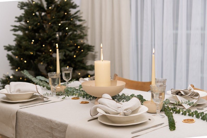 Large linen tablecloth in Natural color, Christmas table decor, Stonewashed linen tablecloth, rectangular, custom sizes, Thanksgiving table image 6