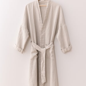 Linen boheme robe, Beige Kimono- style unisex oversized bathrobe, Lounge wear for woman