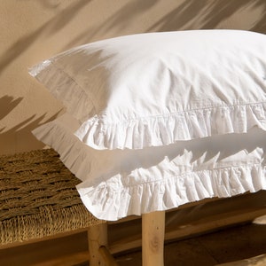 White 100% Cotton Sham with Ruffles. Standard Queen King sizes. Pillowcase with Ruffles. image 2