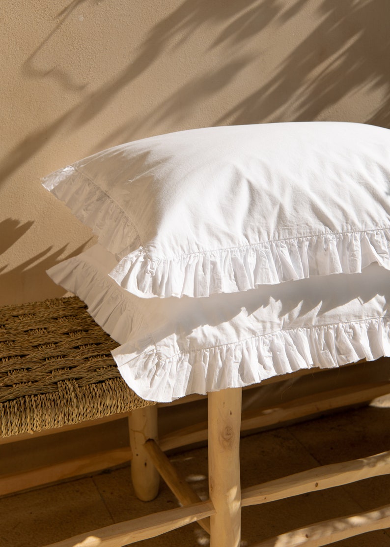 White 100% Cotton Sham with Ruffles. Standard Queen King sizes. Pillowcase with Ruffles. image 2