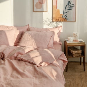 Linen Bedding Set in Blush (Rose)  Color. Linen Duvet Cover and 2 linen pillowcases. Set of 3. Linen comforter set.