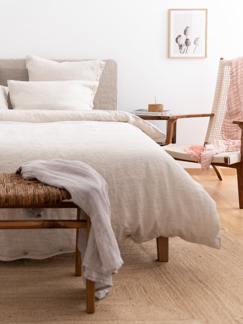 Beige Linen Bedding Set . Linen Duvet Cover and 2 linen pillowcases. Stonewashed linen Queen, King, Full/Double sets. Custom sizes. image 2
