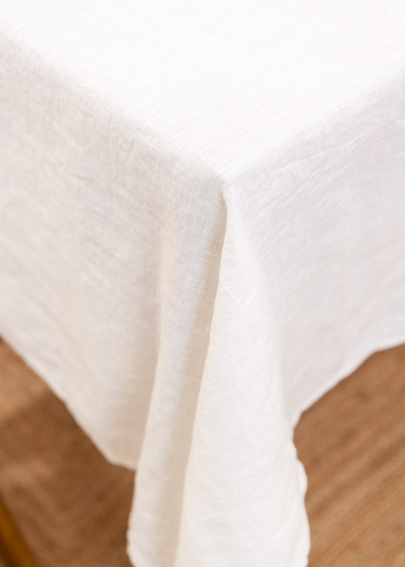 Linen Tablecloth White color, Holiday table, Cozy decor for home, Custom size, Gift for her, Thanksgiving gifts for friends image 4